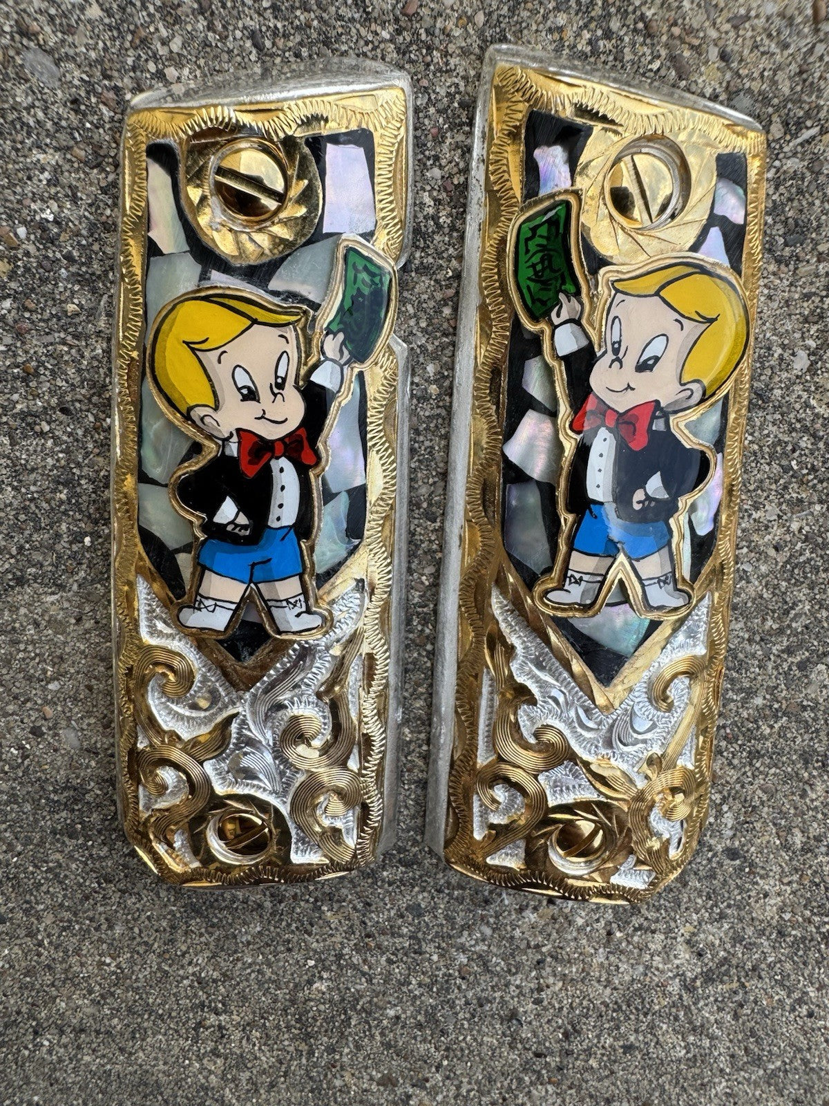 1911 45 38 Super Full Size Richie Rich Gold Gun Pistol Grip Cachas & 24K Screws