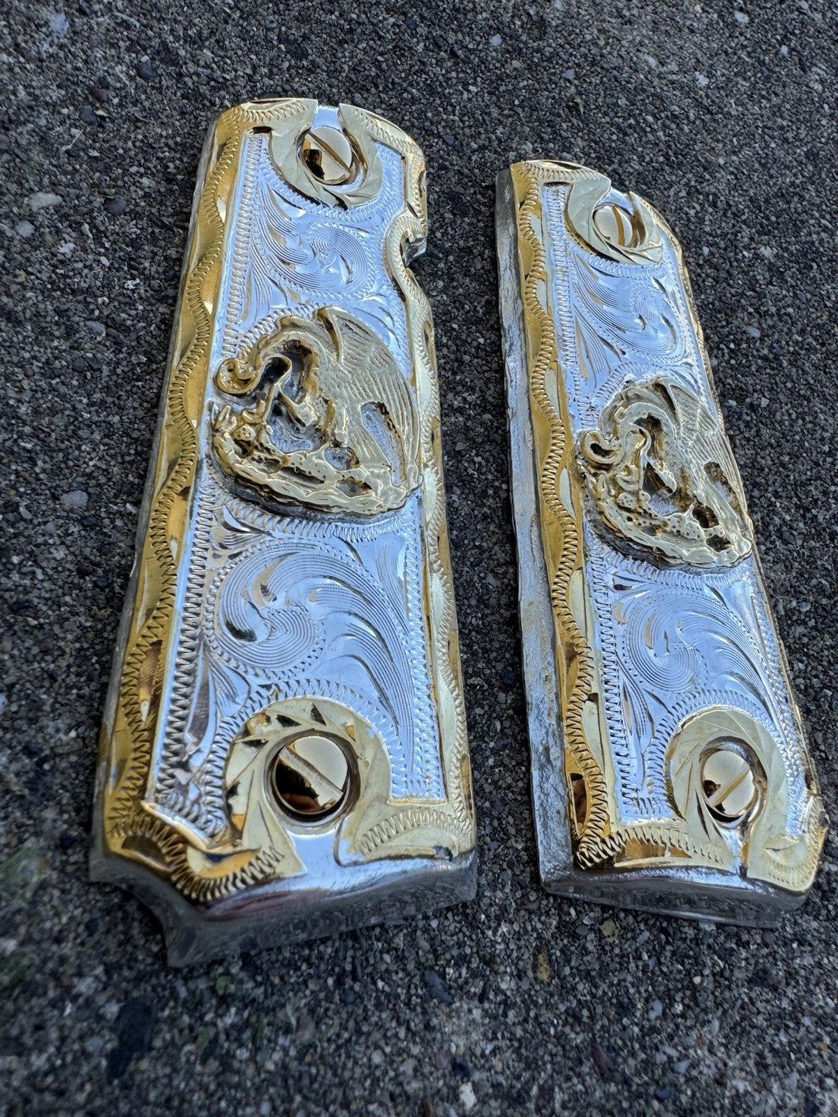 1911 45 38 Super Full Size Aguila Gold Gun Pistol Grip Cachas & 24K Screws