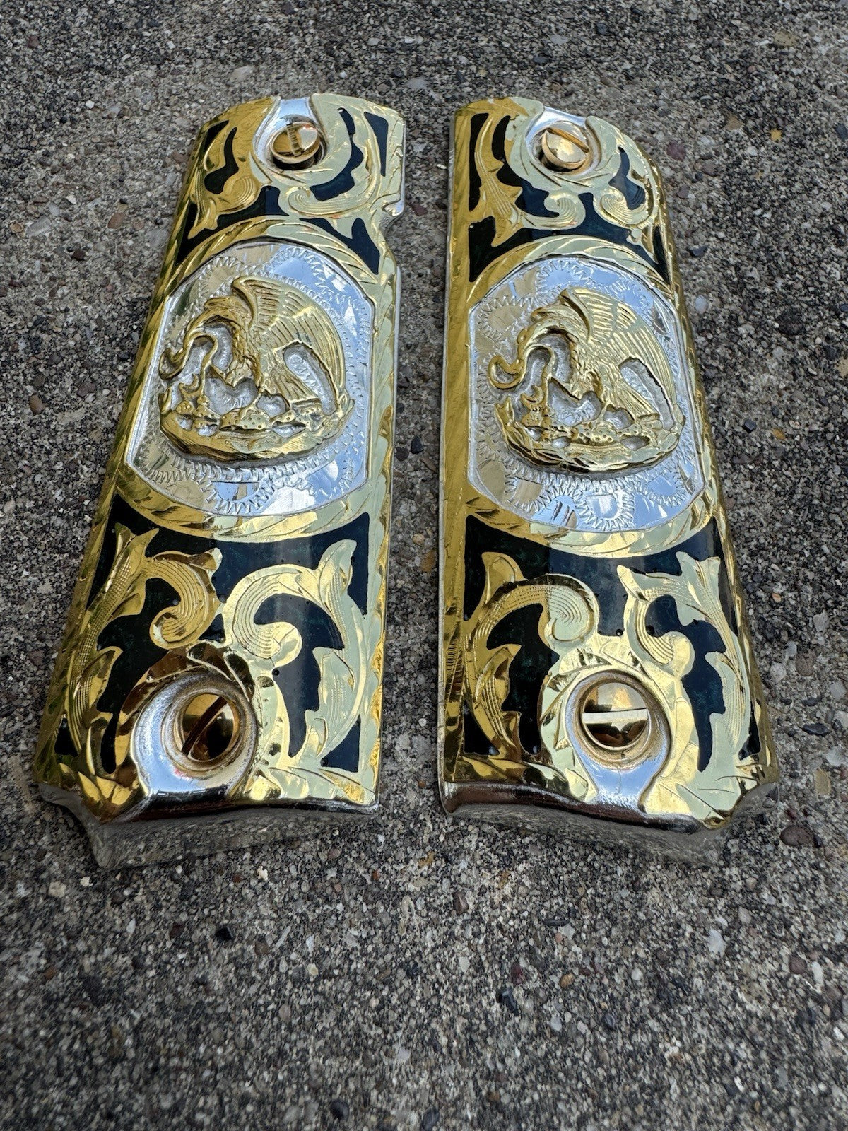 1911 45 38 Super Mexican Eagle Full Size Gold Gun Pistol Grip Cachas & 24K Screw