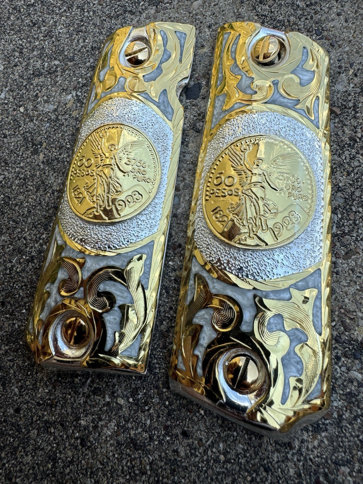 1911 45 38 Super Centenario Full Size Gold Gun Pistol Grip Cachas & 24K Screws