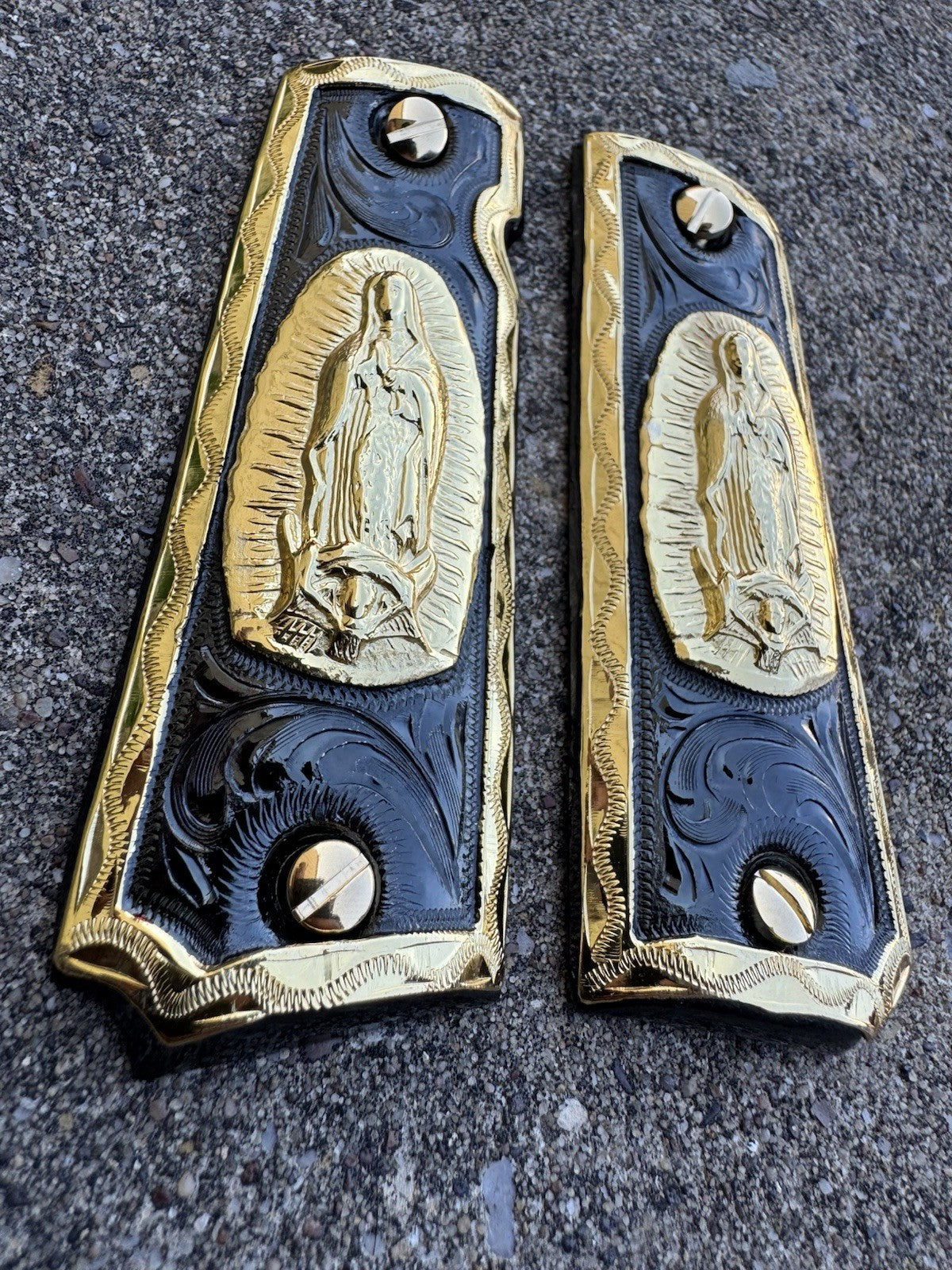 1911 45 38 Super Full Size Virgen De Guadalupe Gold Gun Grip Cachas & 24K Screws