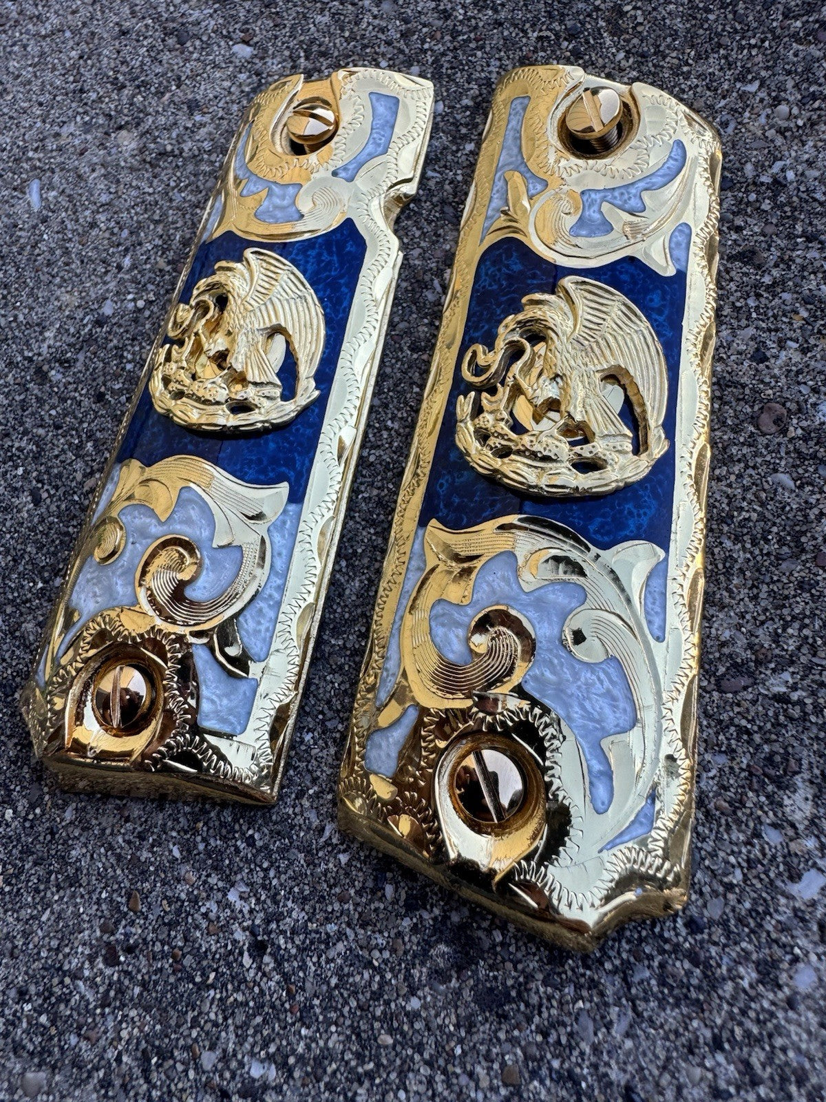 1911 45 38 Super Full Size Aguila Gold Gun Pistol Grip Cachas & 24K Screws