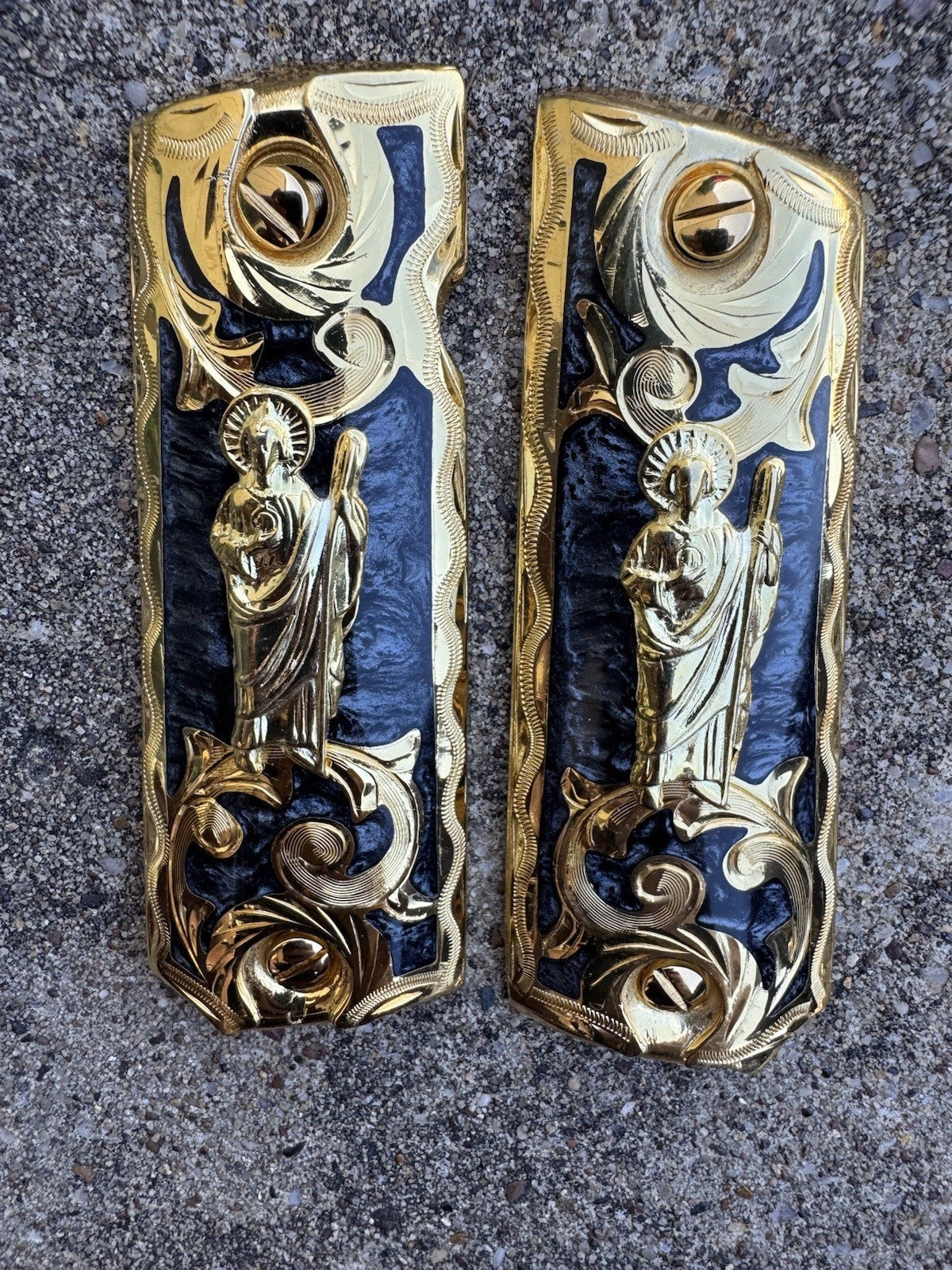1911 45 38 Super San Judas Full Size Gold Gun Pistol Grip Cachas & 24K Screws