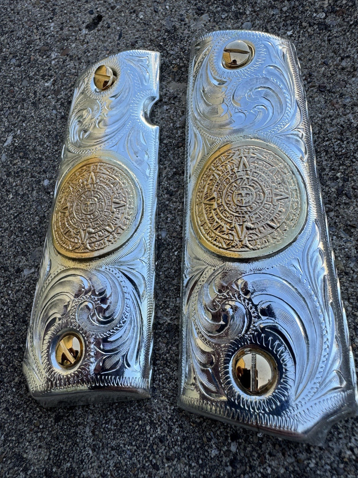1911 45 38 Super Full Size Azteca Gold Gun Pistol Grip Cachas & 24K Screws