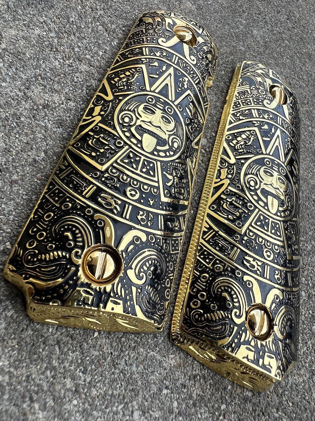 1911 45 38 Super Full Size Aztec Gold Gun Pistol Grip Cachas & 24K Screws