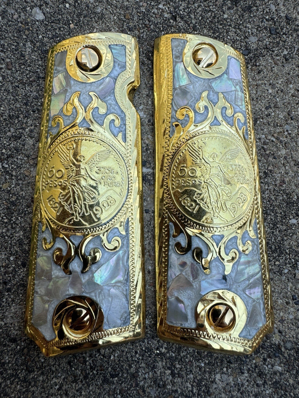 1911 45 38 Super Centenario Full Size Gold Gun Pistol Grip Cachas & 24K Screws