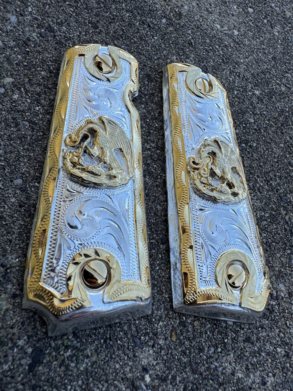 1911 45 38 Super Full Size Aguila Gold Gun Pistol Grip Cachas & 24K Screws