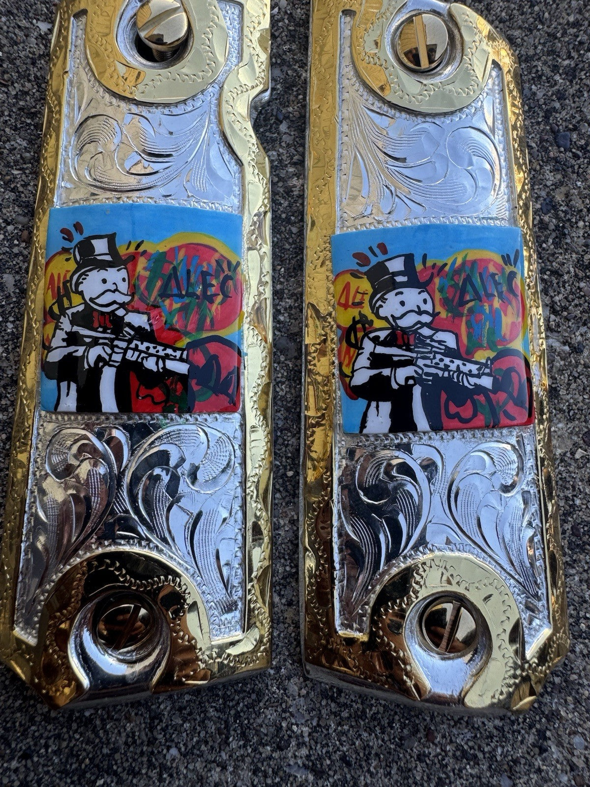 1911 45 38 Super Full Size Monopoly Gold Gun Pistol Grip Cachas & 24K Screws