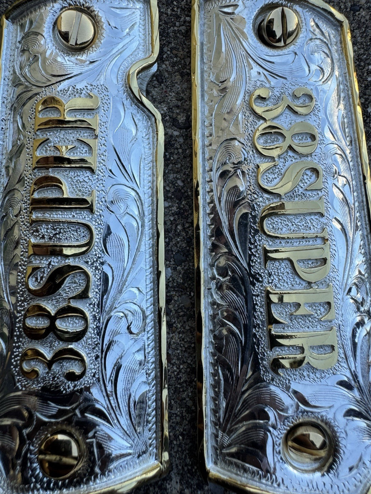1911 45 38 Super Full Size Gold Gun Pistol Grip Cachas Chapeado & 24K Screws