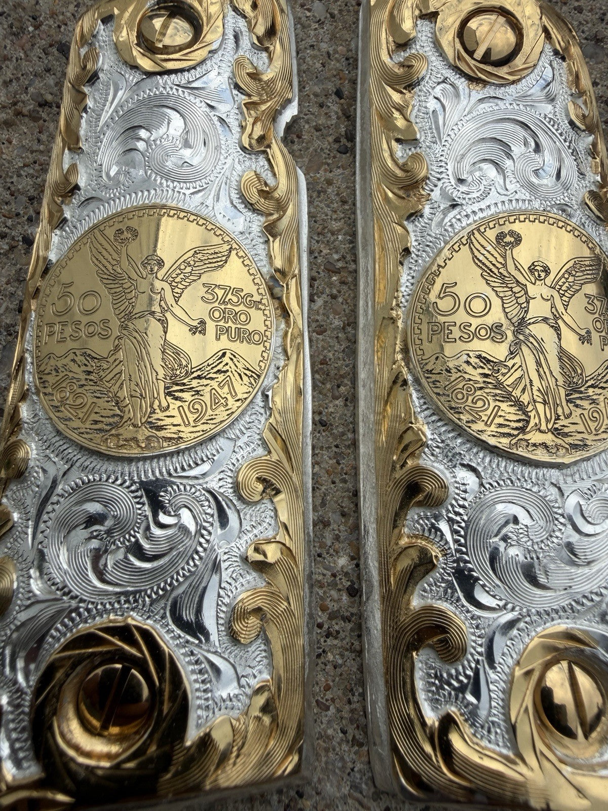 1911 45 38 Super Full Size Centenario Gold Gun Pistol Grip Cachas & 24K Screws