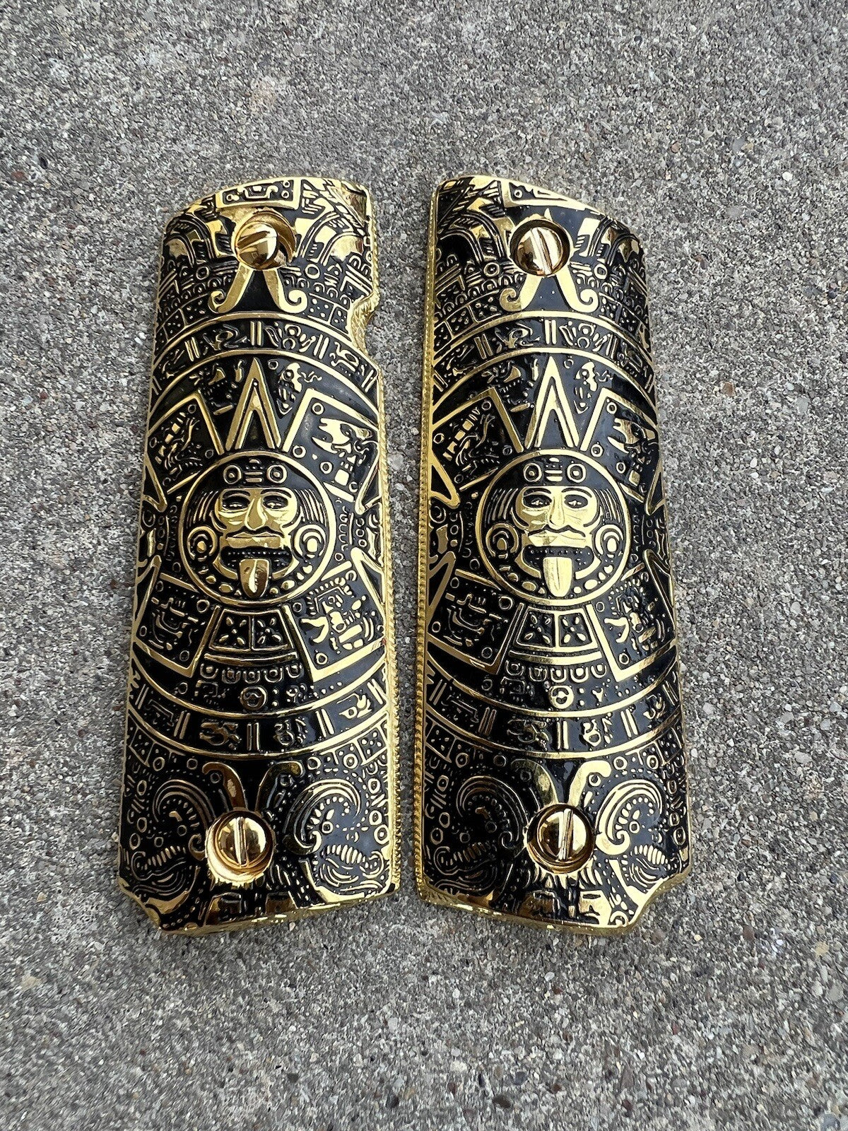 1911 45 38 Super Full Size Aztec Gold Gun Pistol Grip Cachas & 24K Screws