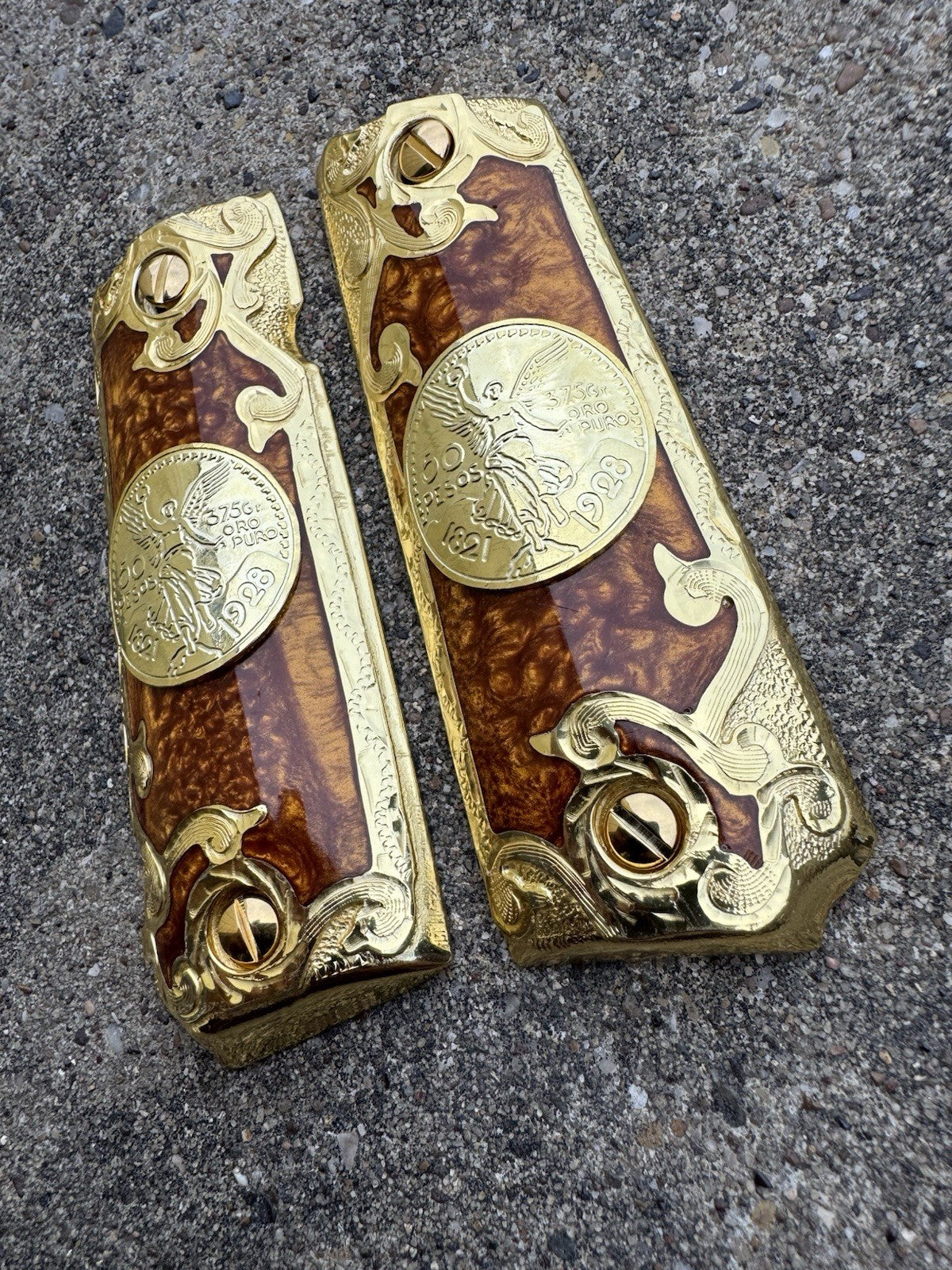 1911 45 38 Super Full Size Centenario Gold Gun Pistol Grip Cachas & 24K Screws