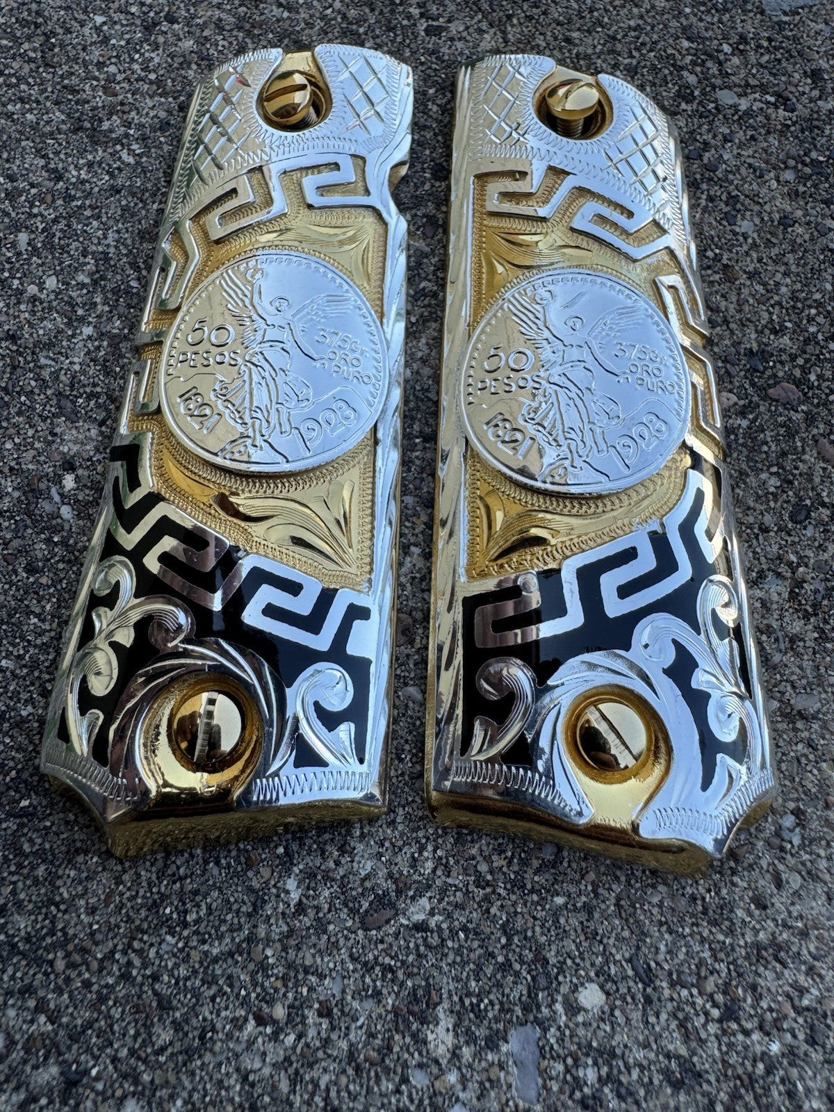 1911 45 38 Super Centenario Full Size Gold Gun Pistol Grip Cachas & 24K Screws