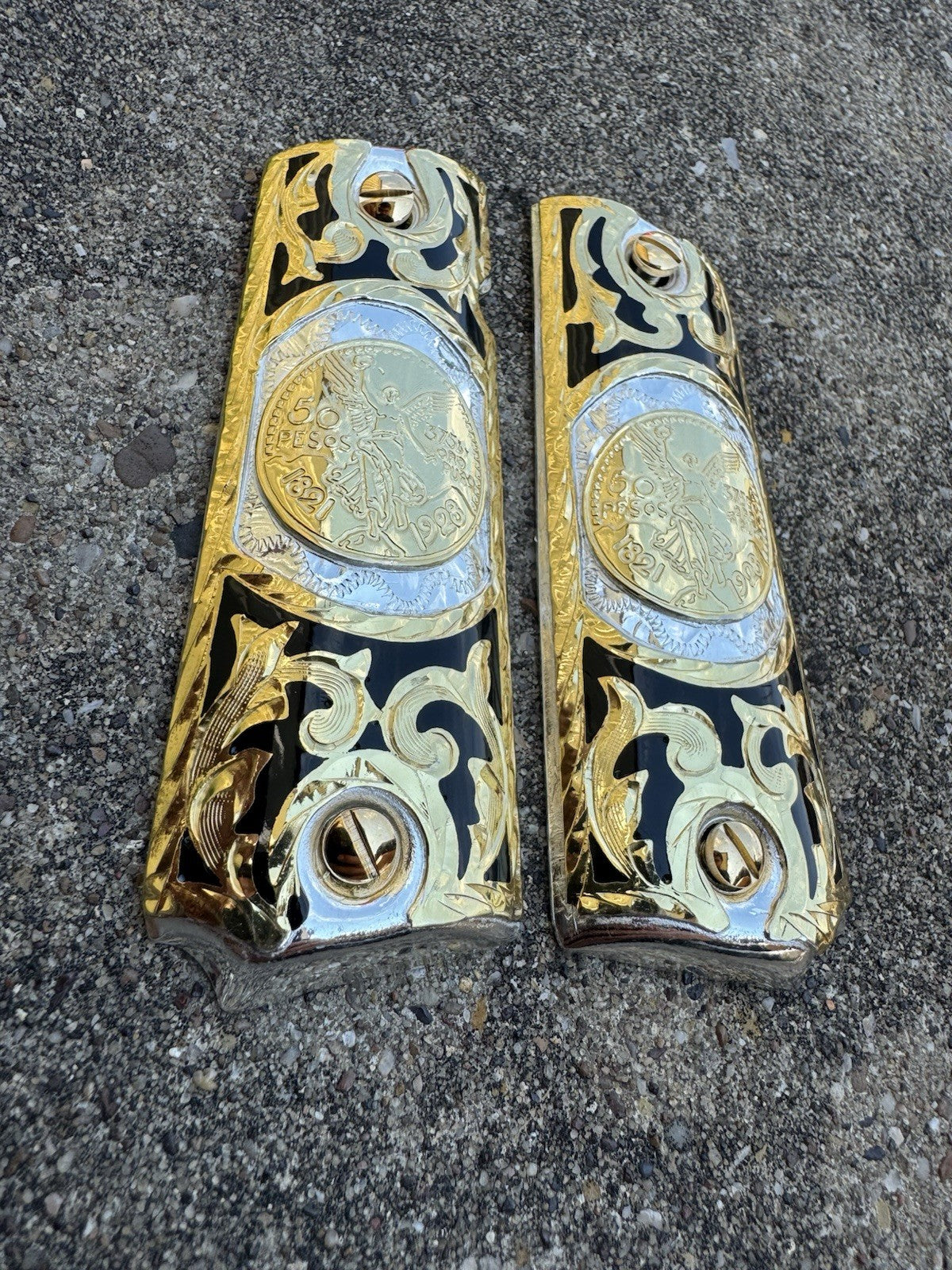 1911 45 38 Super Centenario Full Size Gold Gun Pistol Grip Cachas & 24K Screws
