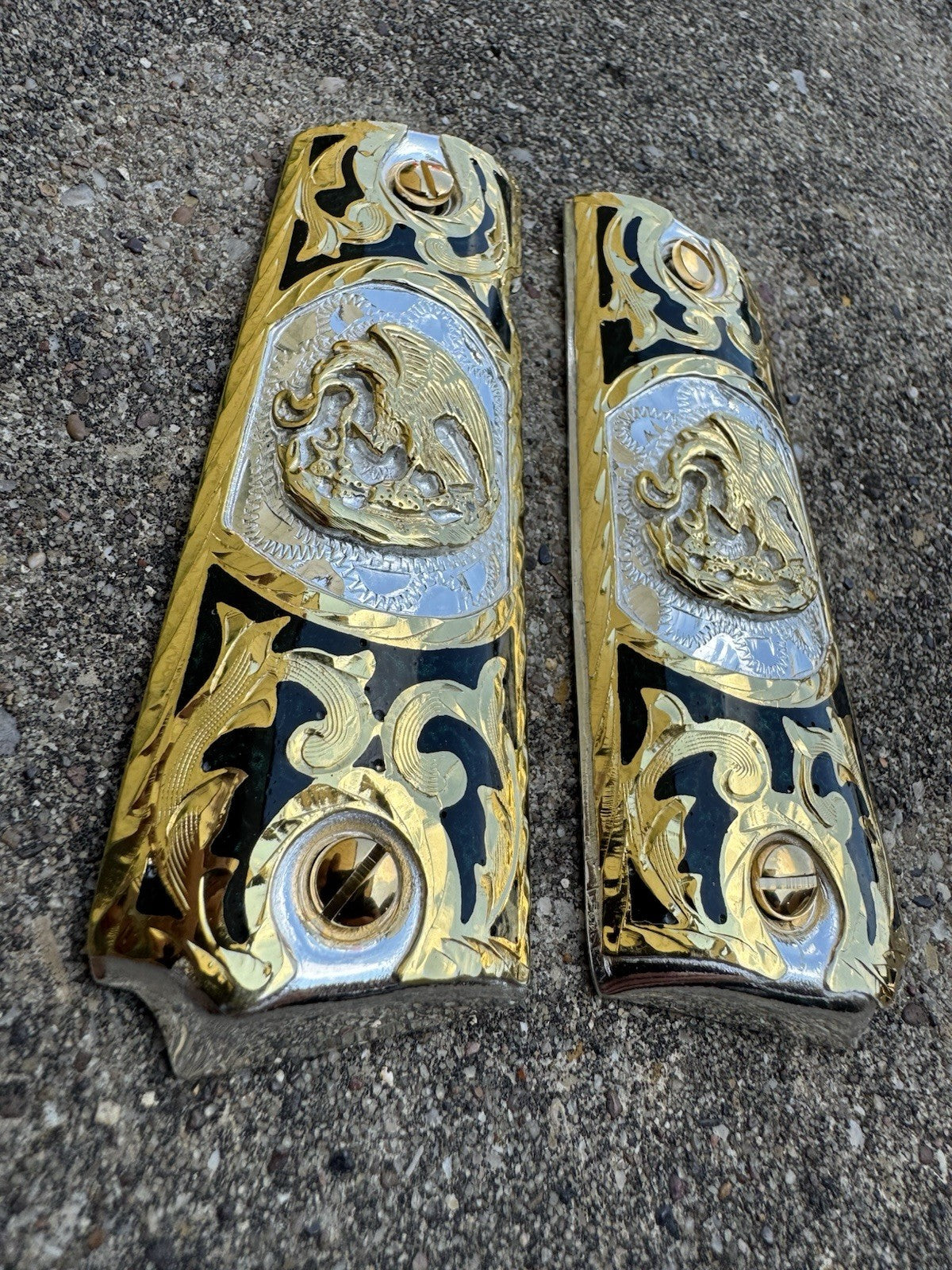 1911 45 38 Super Mexican Eagle Full Size Gold Gun Pistol Grip Cachas & 24K Screw