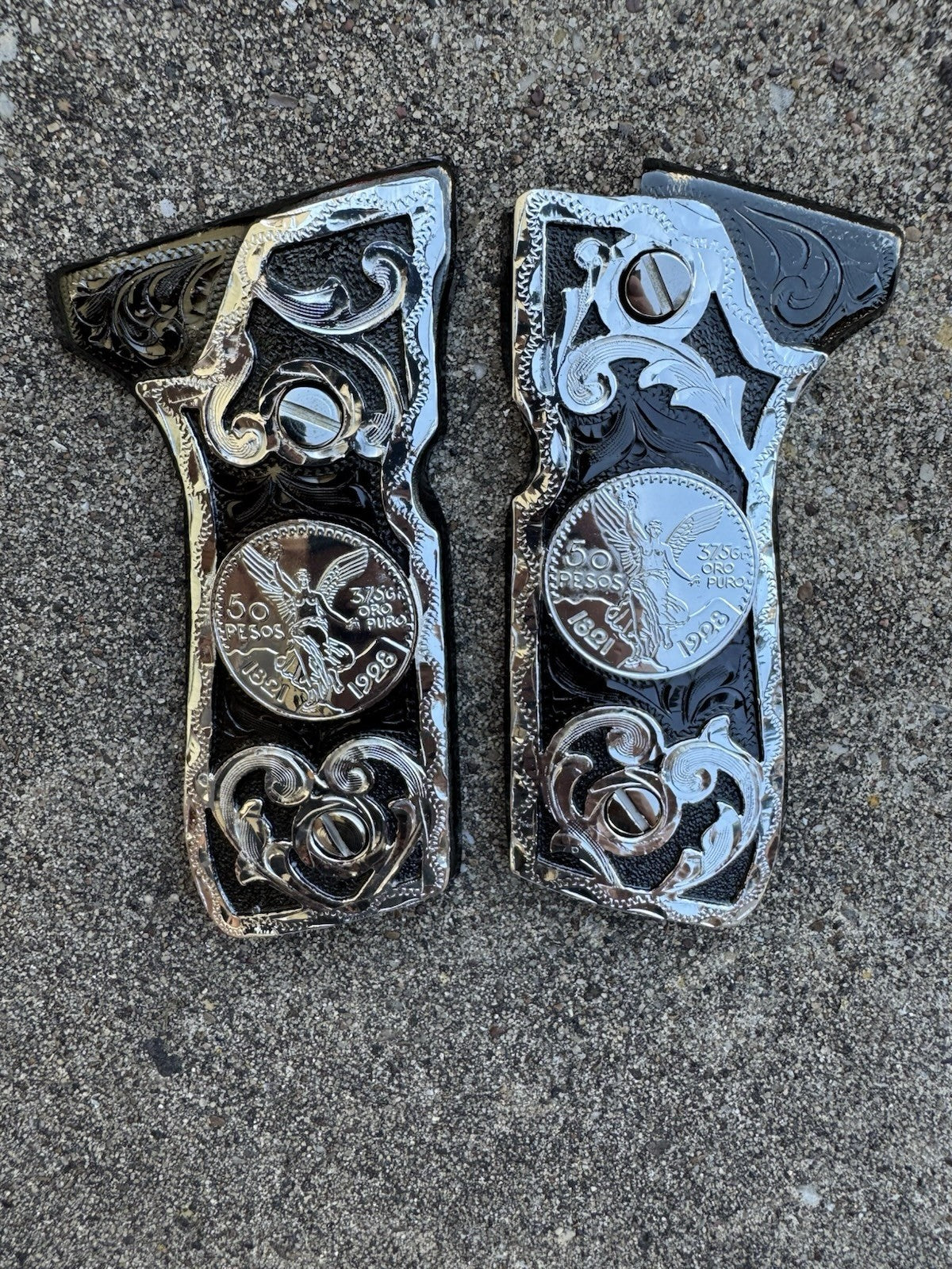 Beretta 92FS Cachas Centenario Silver Plated Pistol Custom Grips & Polish Screw