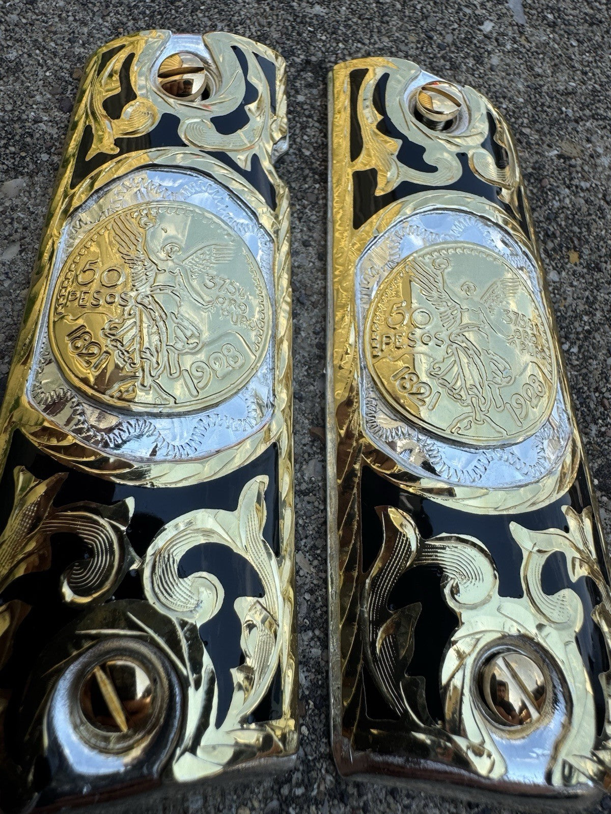 1911 45 38 Super Centenario Full Size Gold Gun Pistol Grip Cachas & 24K Screws