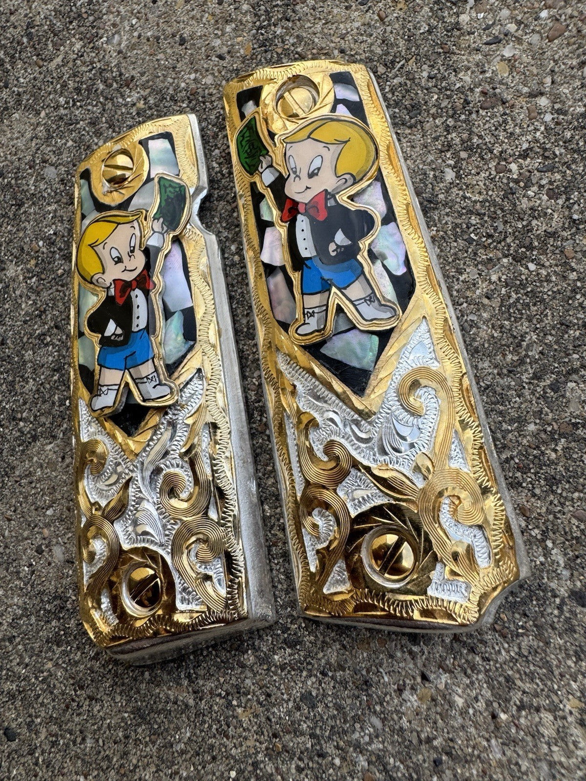 1911 45 38 Super Full Size Richie Rich Gold Gun Pistol Grip Cachas & 24K Screws