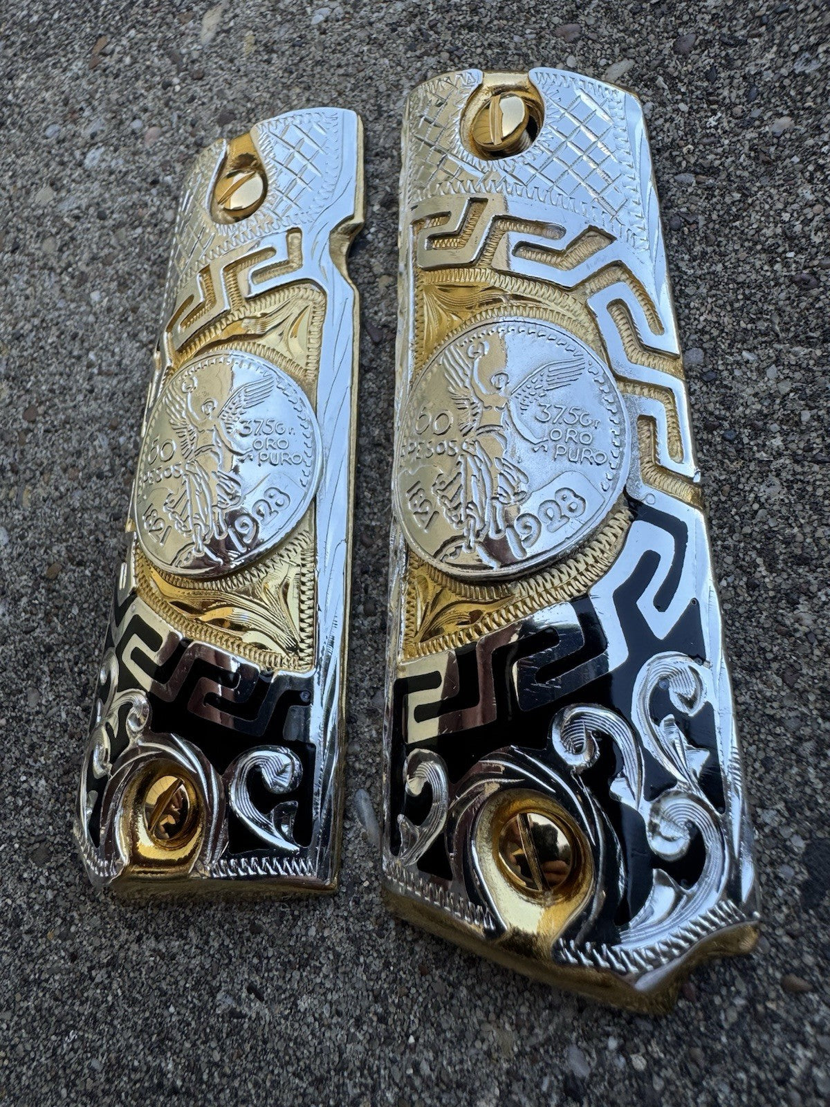 1911 45 38 Super Full Size Centenario Gold Gun Pistol Grip Cachas & 24K Screws
