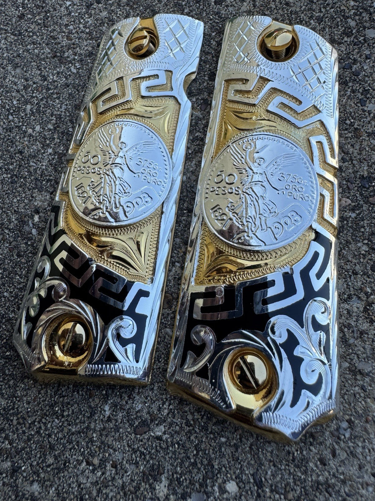 1911 45 38 Super Centenario Full Size Gold Gun Pistol Grip Cachas & 24K Screws