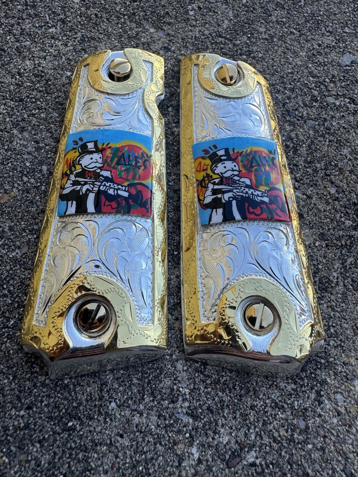 1911 45 38 Super Full Size Monopoly Gold Gun Pistol Grip Cachas & 24K Screws