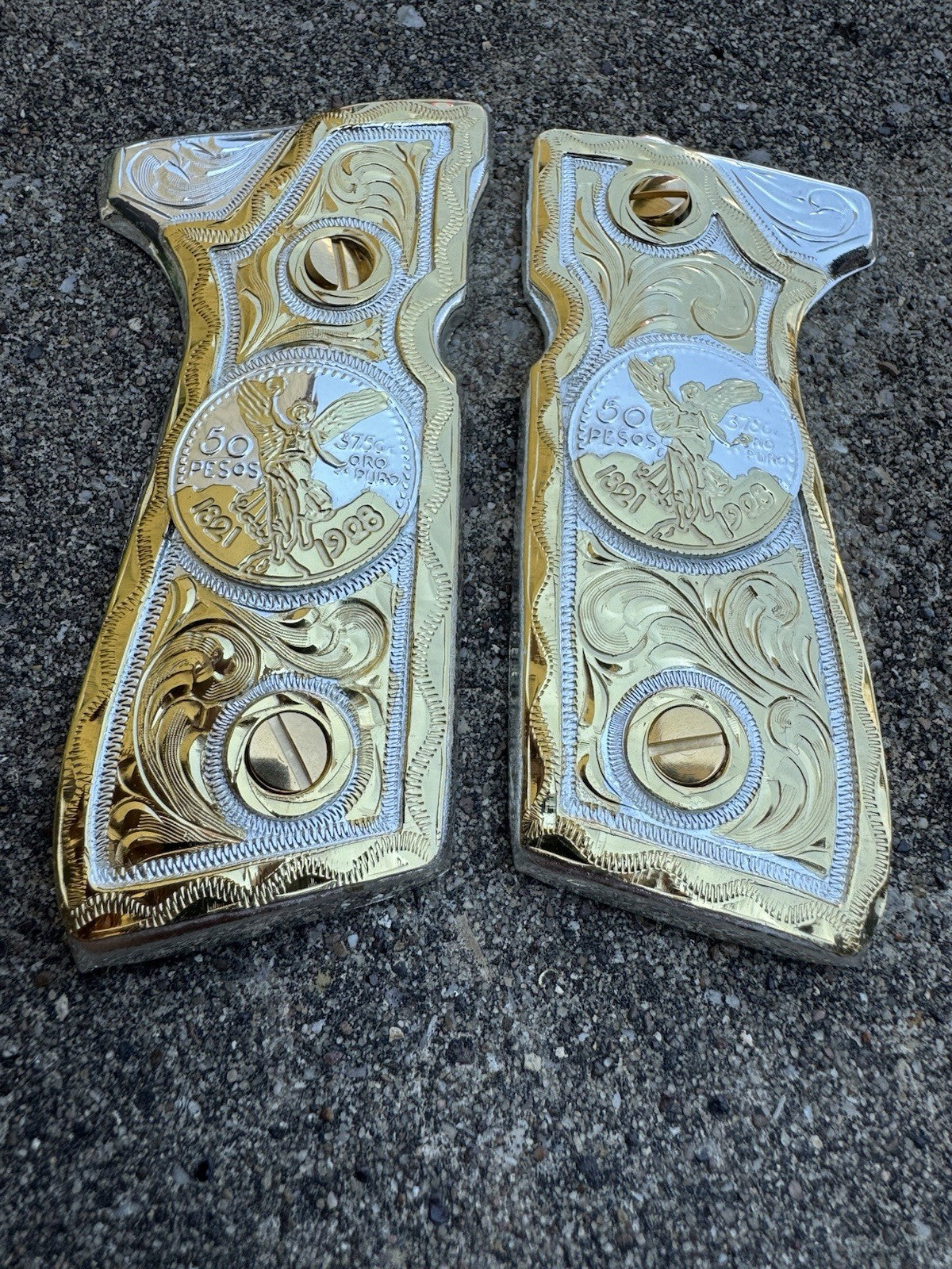 Beretta 92FS Cachas Centenario Gold Plated Pistol Custom Grips & Gold Screws