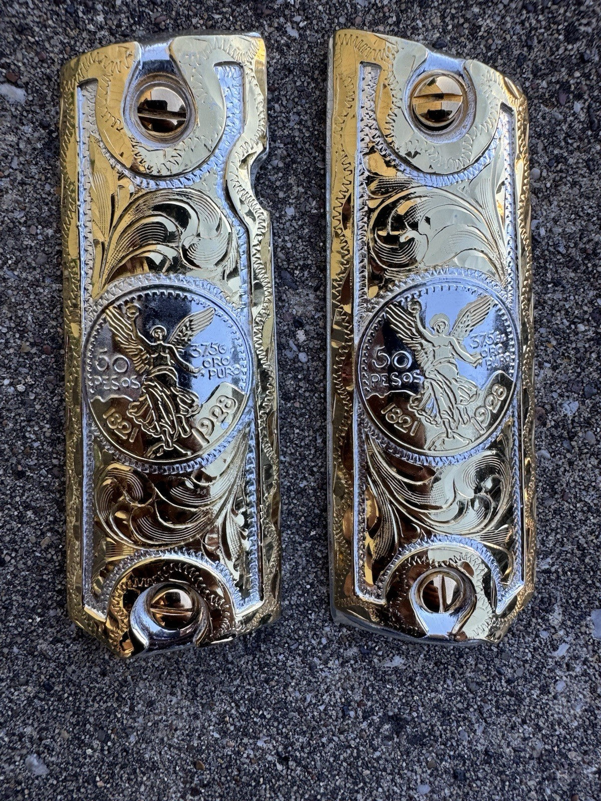 1911 45 38 Super Full Size Centenario Gold Gun Pistol Grip Cachas & 24K Screws