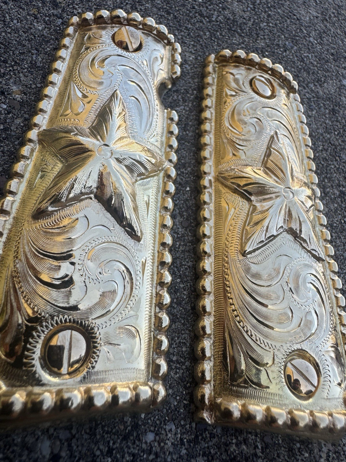 1911 45 38 Super Full Size Gold Gun Pistol Grip Cachas Chapeado & 24K Screws