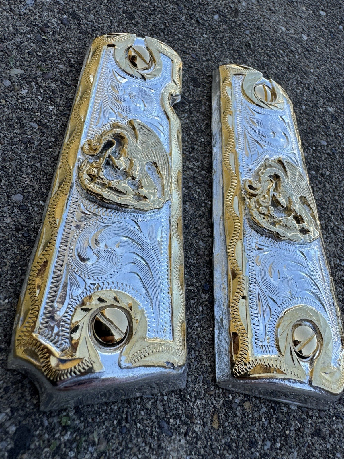 1911 45 38 Super Full Size Aguila Gold Gun Pistol Grip Cachas & 24K Screws