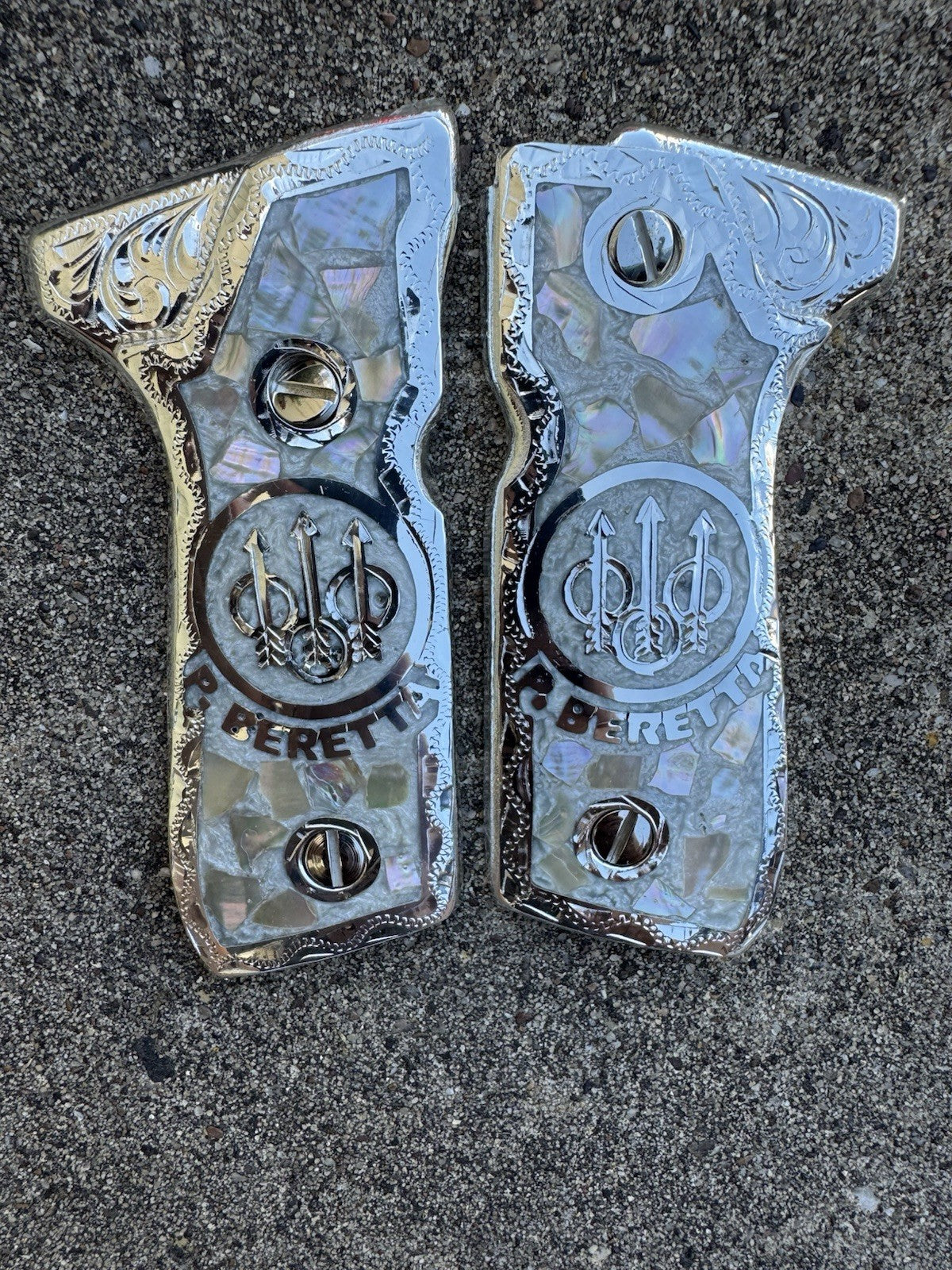 Beretta 92FS Cachas Plated Pistol Custom Grips & Polished Screws
