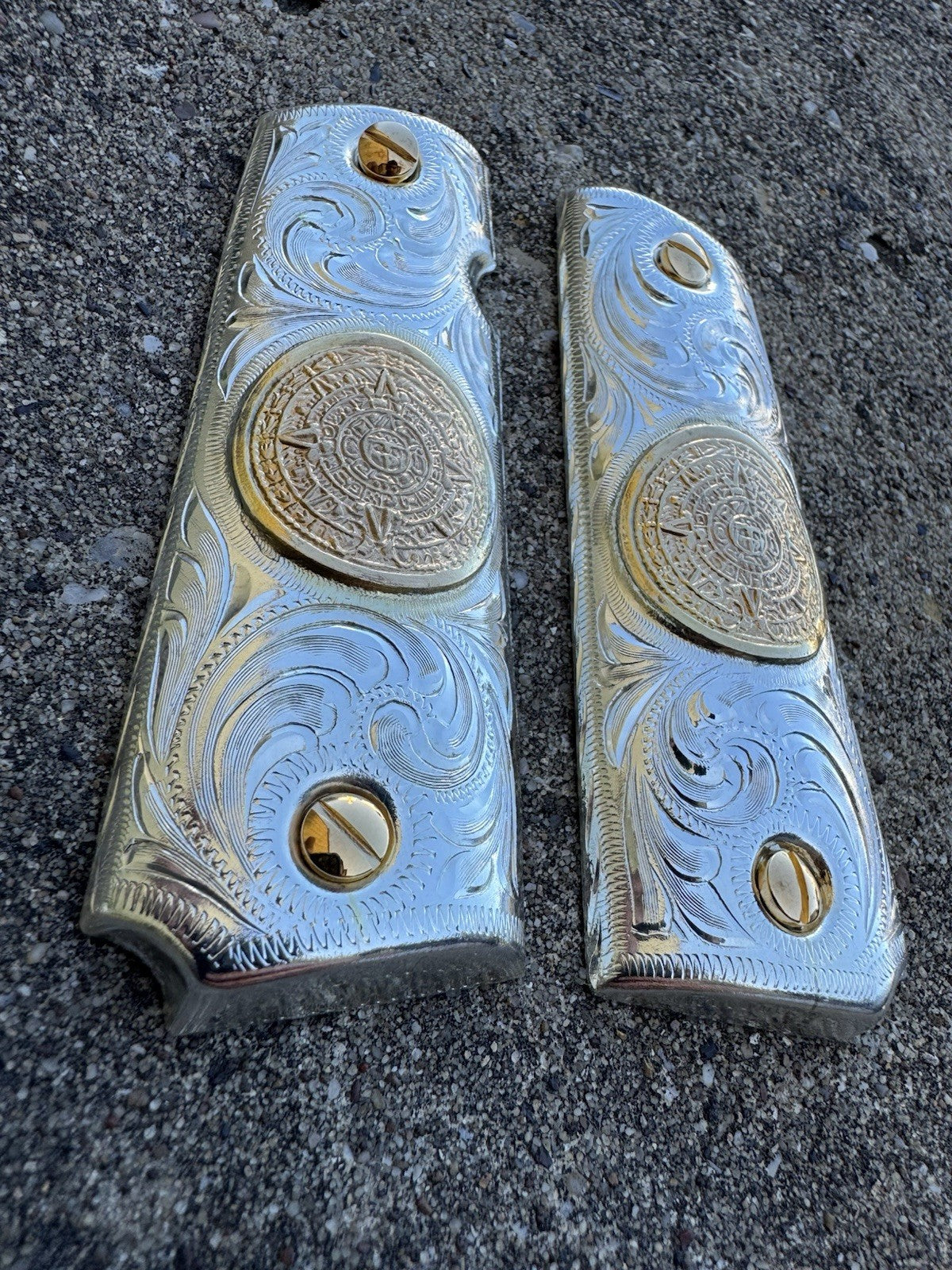 1911 45 38 Super Full Size Azteca Gold Gun Pistol Grip Cachas & 24K Screws