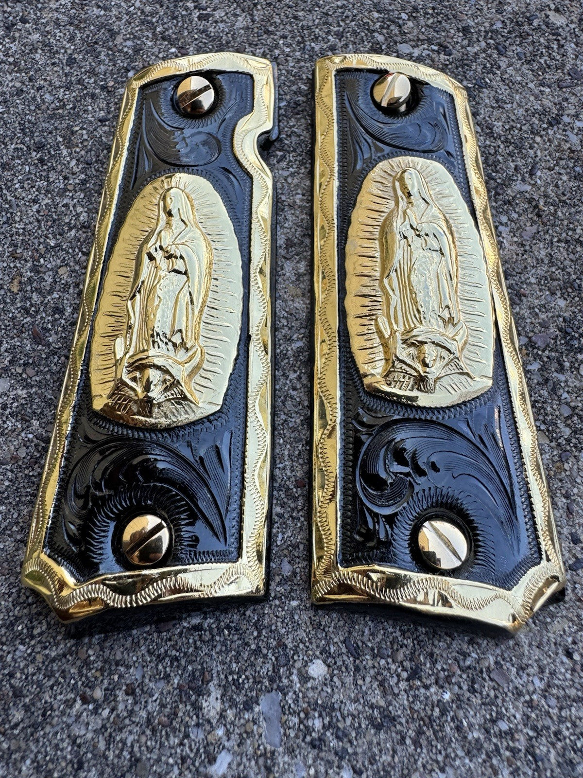 1911 45 38 Super Full Size Virgen De Guadalupe Gold Gun Grip Cachas & 24K Screws