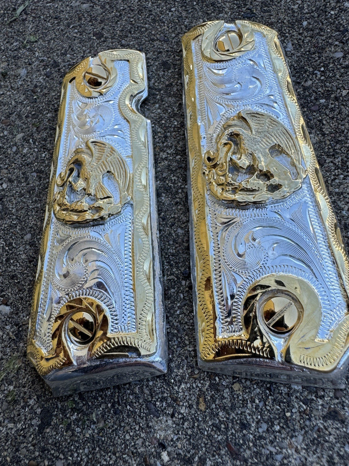1911 45 38 Super Full Size Aguila Gold Gun Pistol Grip Cachas & 24K Screws