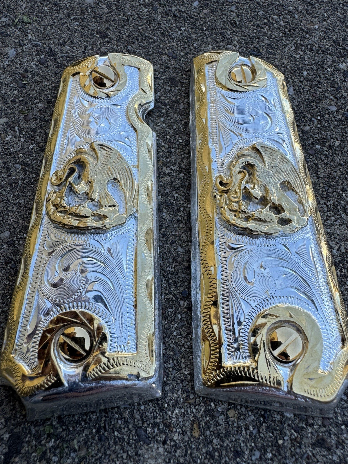 1911 45 38 Super Full Size Aguila Gold Gun Pistol Grip Cachas & 24K Screws