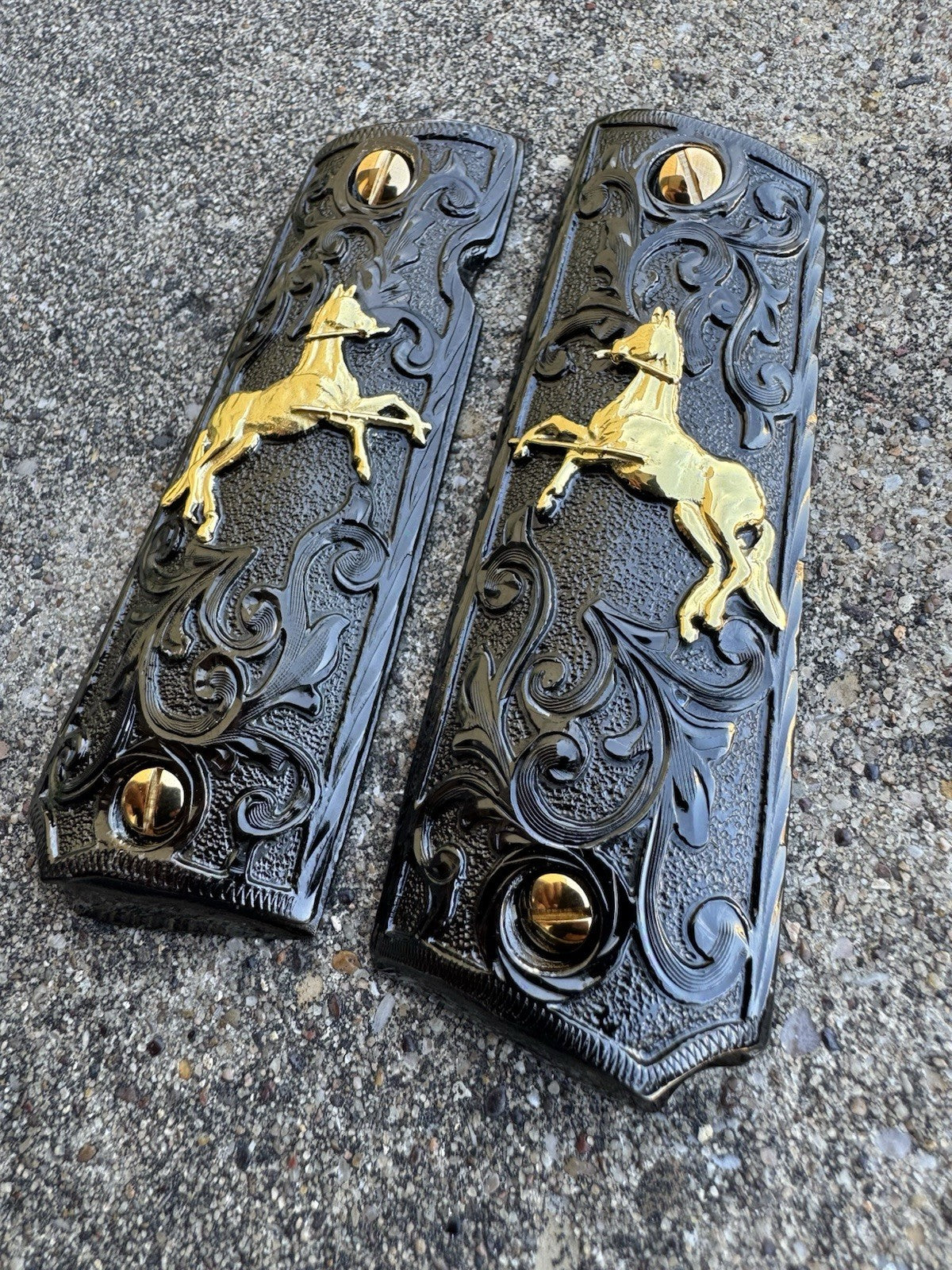 1911 45 38 Super Full Size Colt Horse Gold Gun Pistol Grip Cachas & 24K Screws