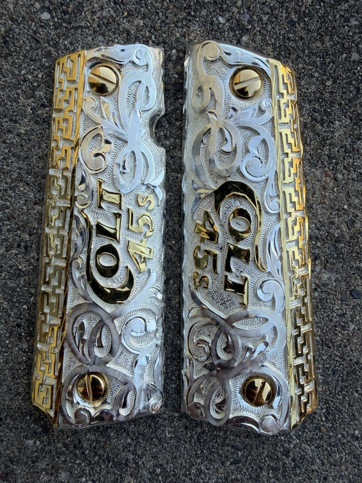 1911 45 38 Super Full Size Colt 45 Gold Gun Pistol Grip Cachas & 24K Screws