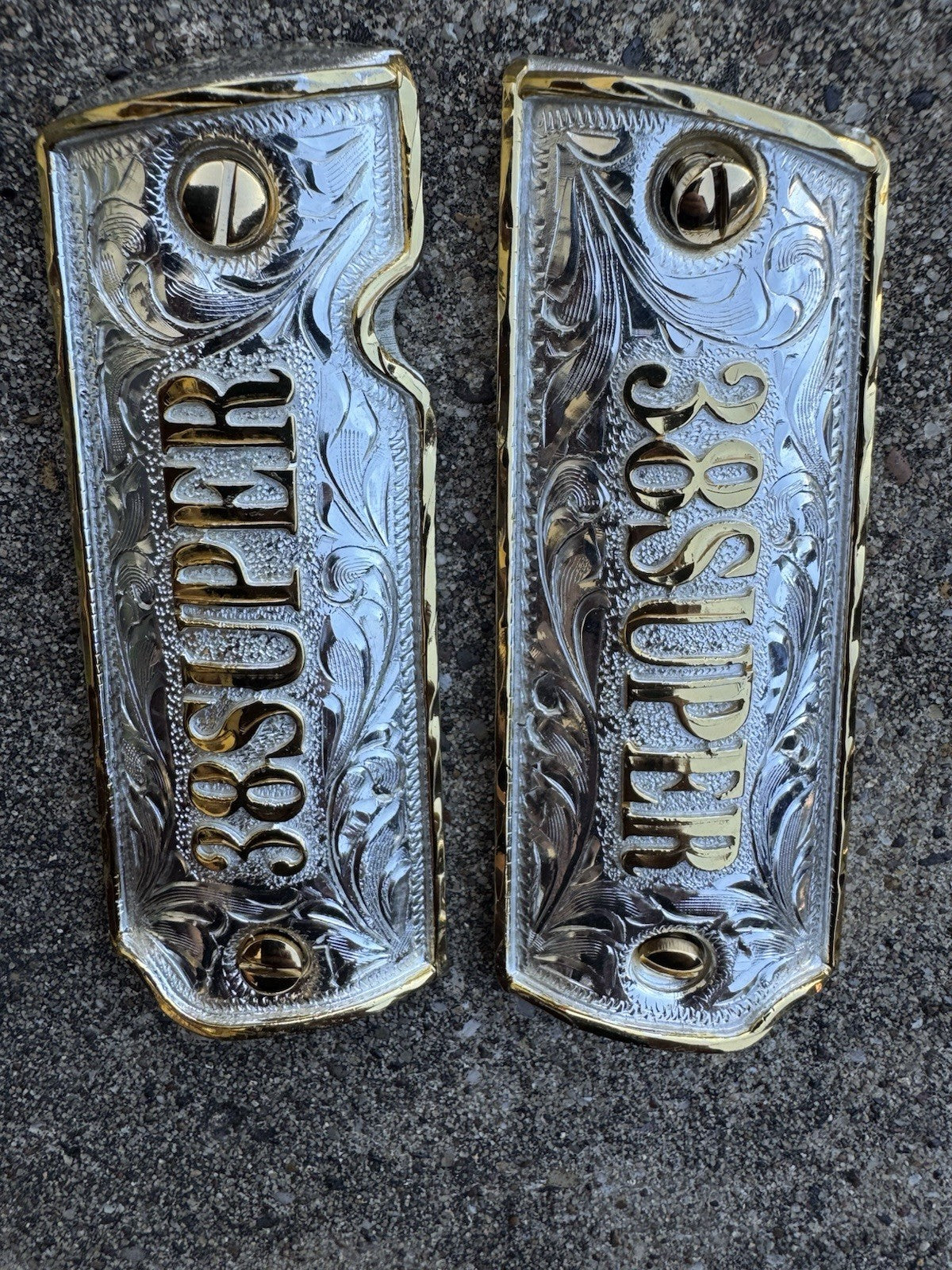 1911 45 38 Super Full Size Gold Gun Pistol Grip Cachas Chapeado & 24K Screws