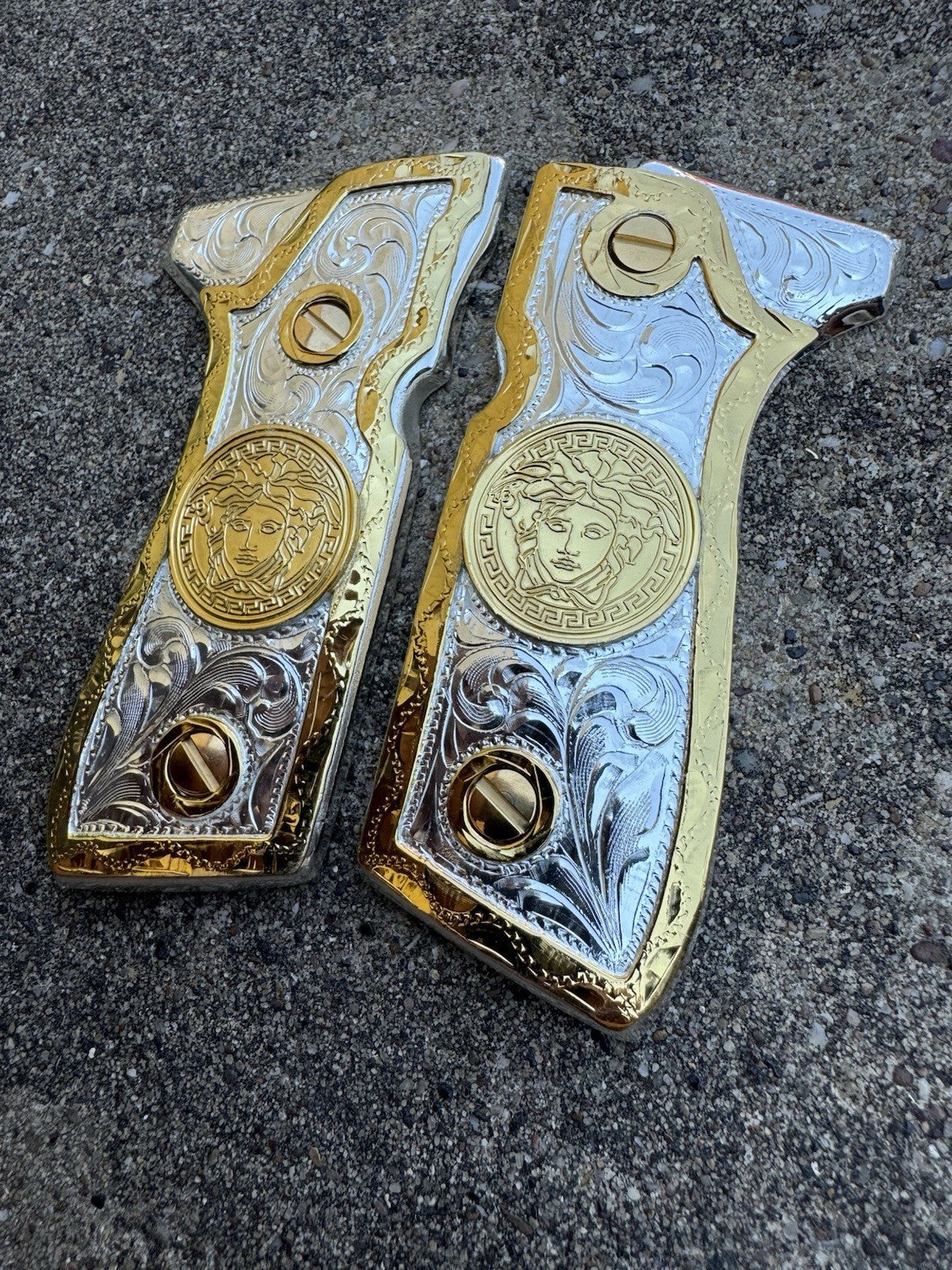 Beretta 92FS Cachas VersaceGold Plated Pistol Custom Grips & Gold Screws