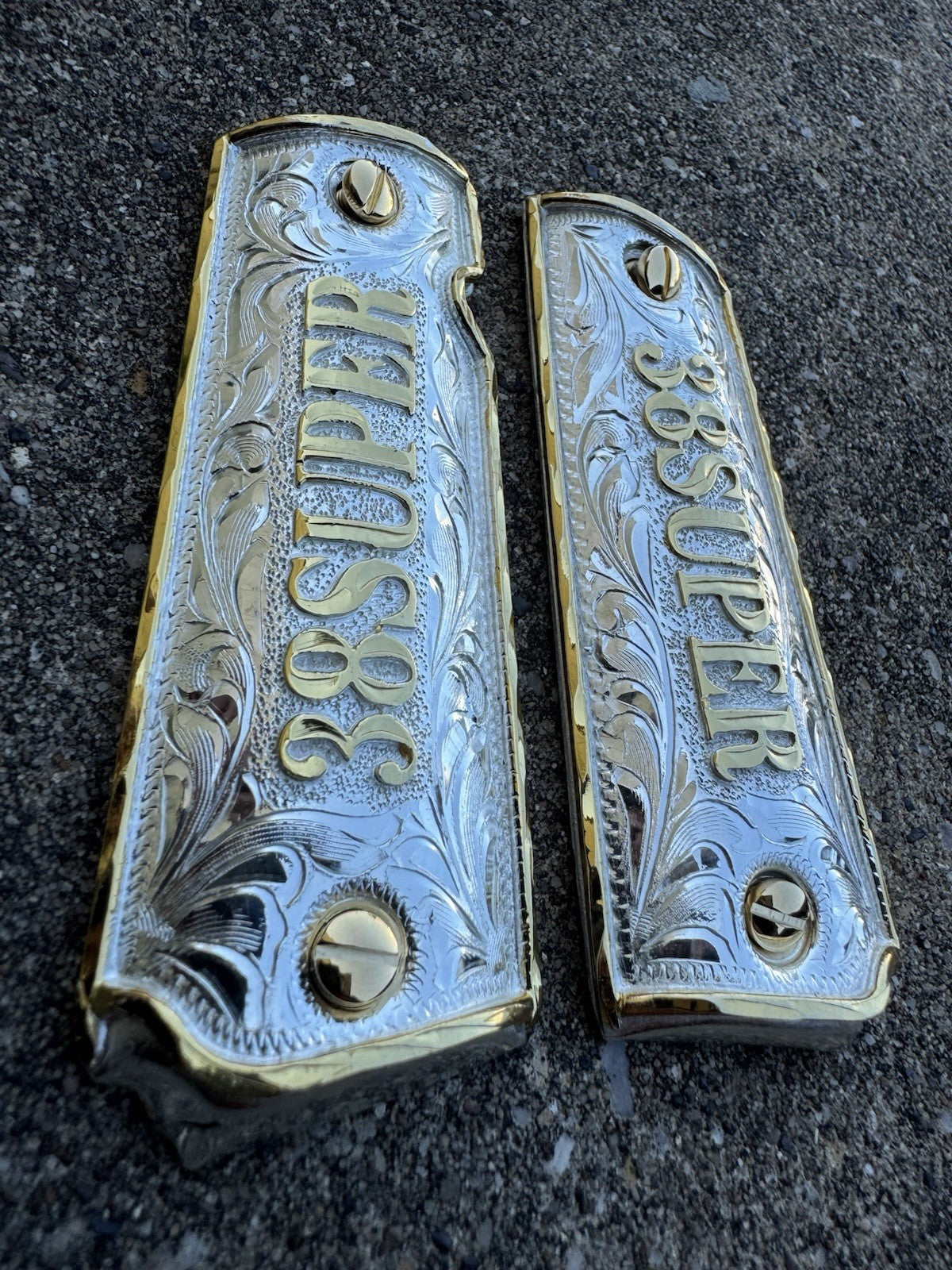 1911 45 38 Super Full Size Gold Gun Pistol Grip Cachas Chapeado & 24K Screws