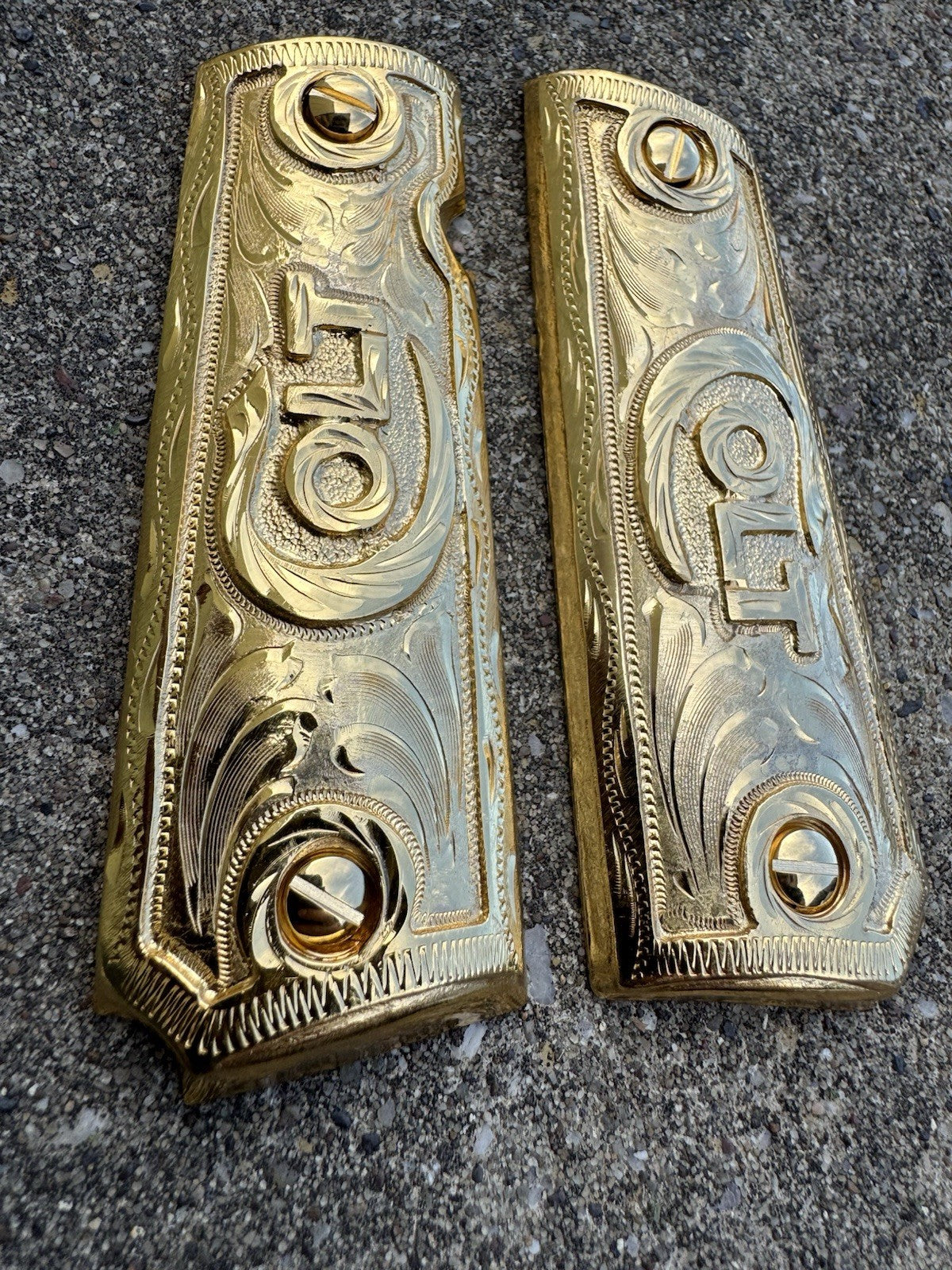 1911 45 38 Super Full Size Colt Gold Gun Pistol Grip Cachas & 24K Screws