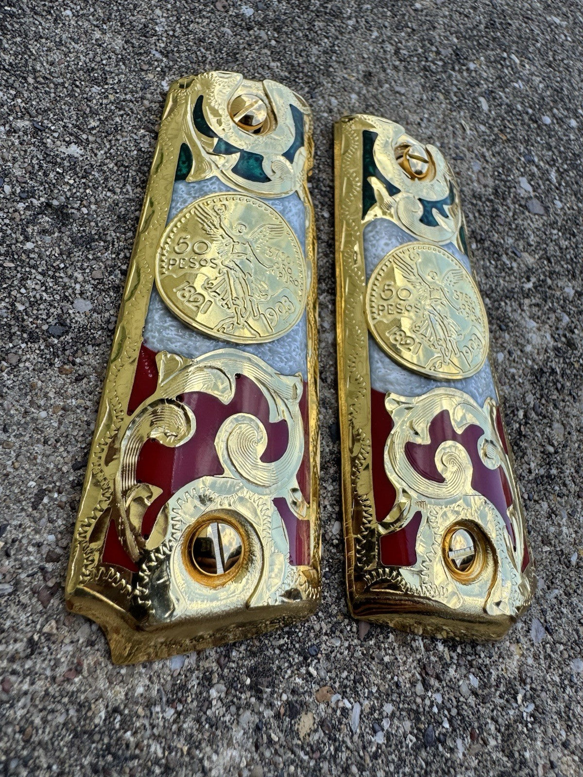 1911 45 38 Super Full Size Centenario Gold Gun Pistol Grip Cachas & 24K Screws