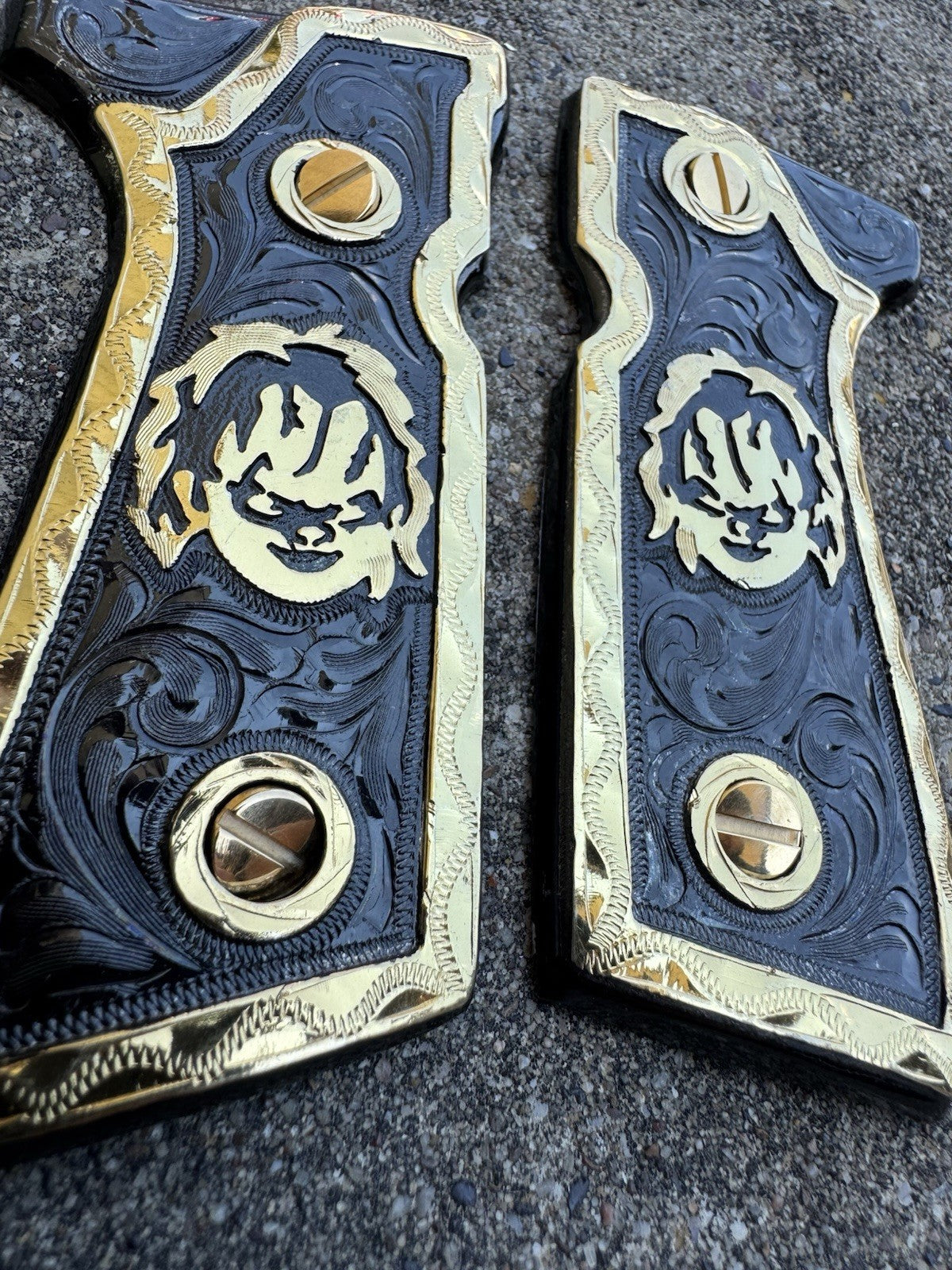 Beretta 92FS Cachas Chucky Gold Plated Pistol Custom Grips & Gold Screws