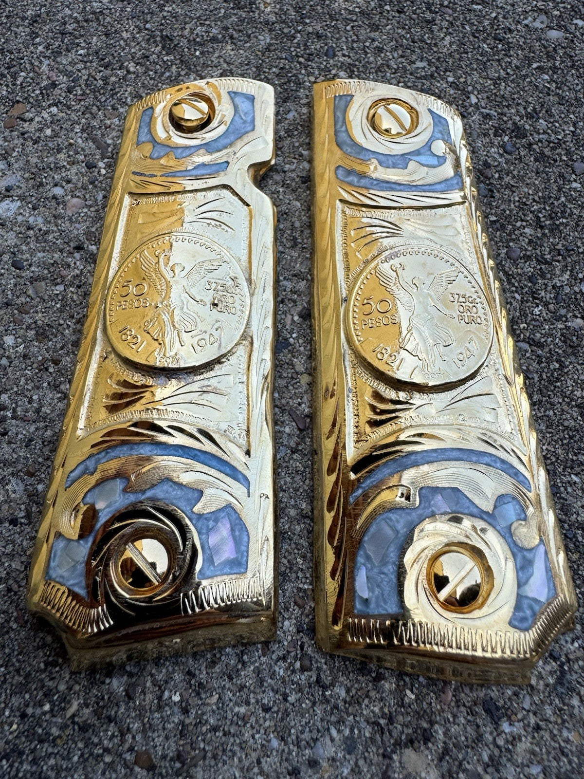 1911 45 38 Super Full Size Centenario Gold Gun Pistol Grip Cachas & 24K Screws