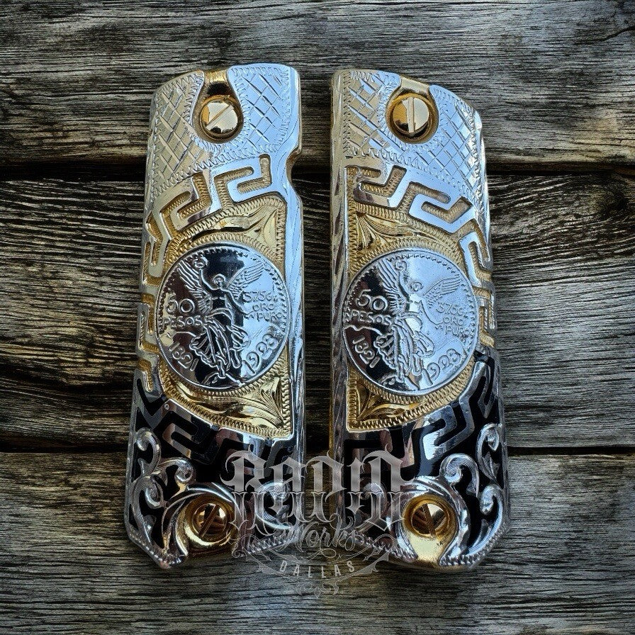 1911 45 38 Super Full Size Centenario Gold Gun Pistol Grip Cachas & 24K Screws