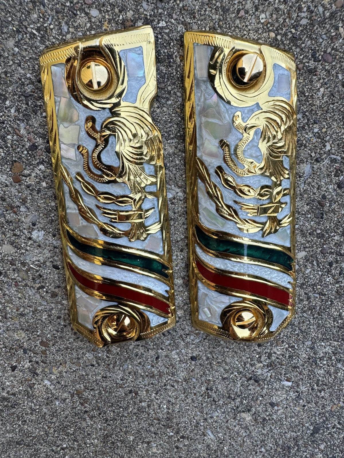 1911 45 38 Super Full Size Aguila Gold Gun Pistol Grip Cachas & 24K Screws