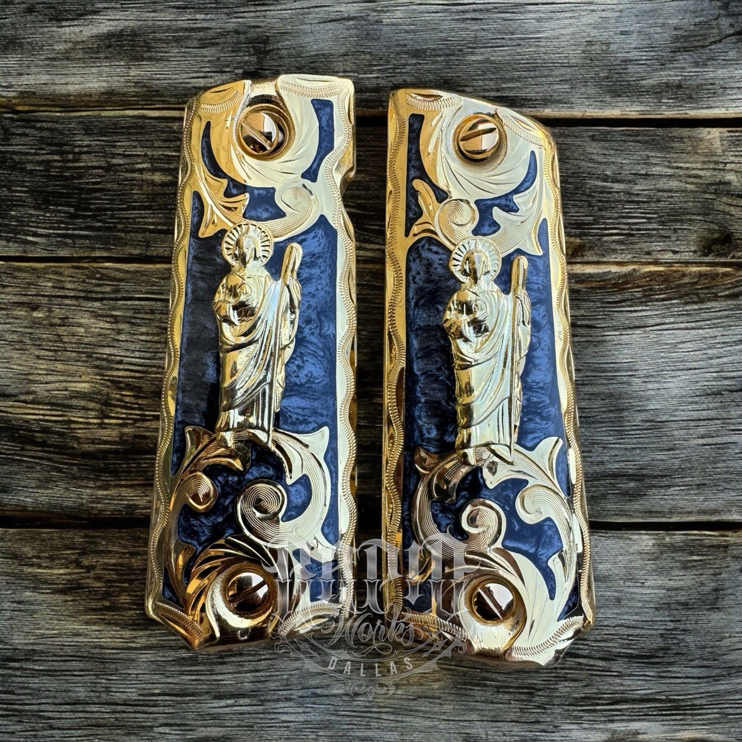 1911 45 38 Super San Judas Full Size Gold Gun Pistol Grip Cachas & 24K Screws
