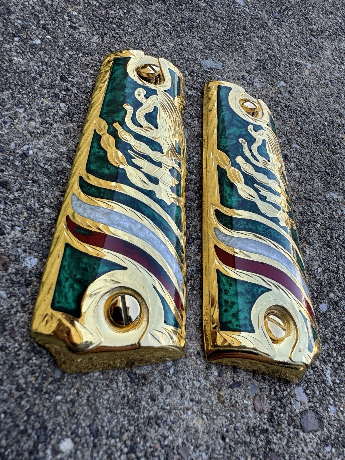 1911 45 38 Super Mexican Eagle Full Size Gold Gun Pistol Grip Cachas & 24K Screw