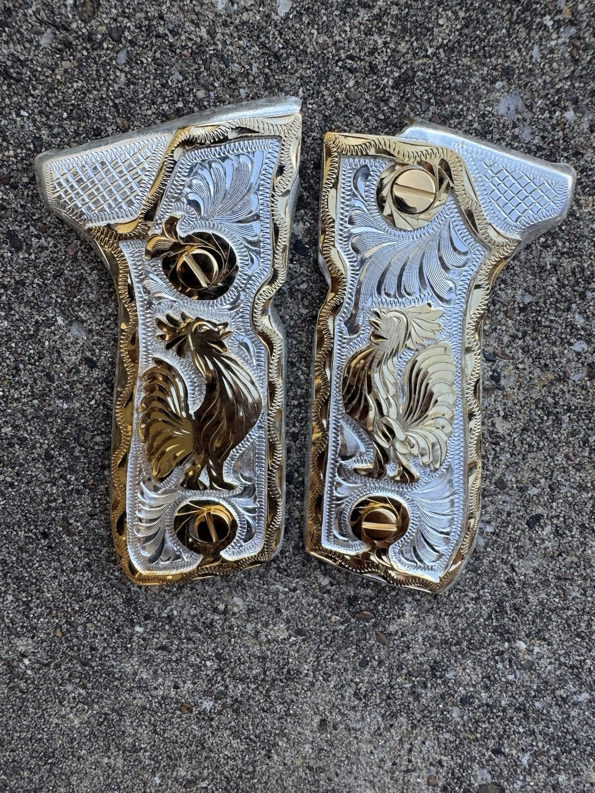 Beretta 92FS Cachas Gallo Gold Plated Pistol Custom Grips & Gold Screws