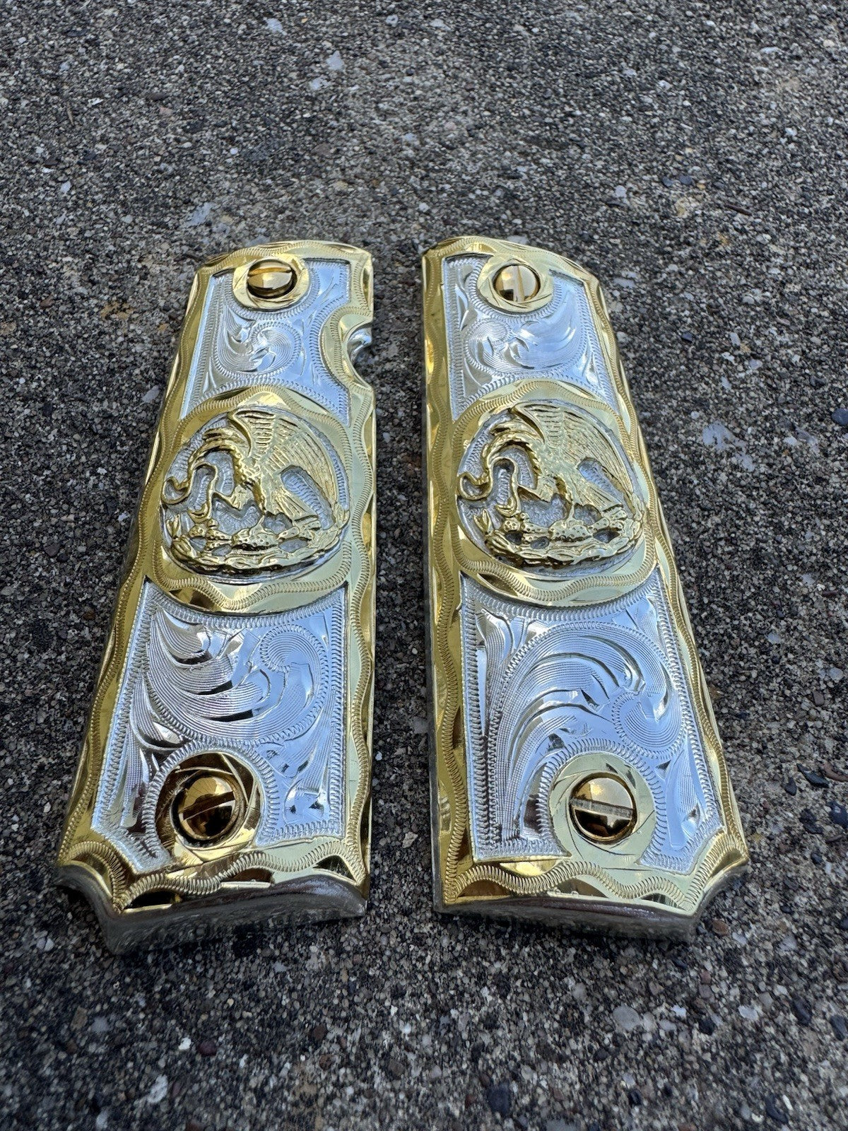 1911 45 38 Super Full Size Aguila Gold Gun Pistol Grip Cachas & 24K Screws