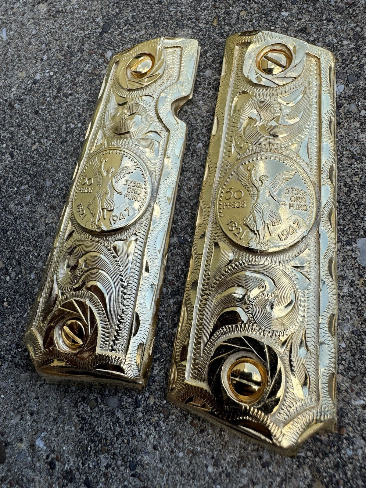 1911 45 38 Super Full Size Centenario Gold Gun Pistol Grip Cachas & 24K Screws